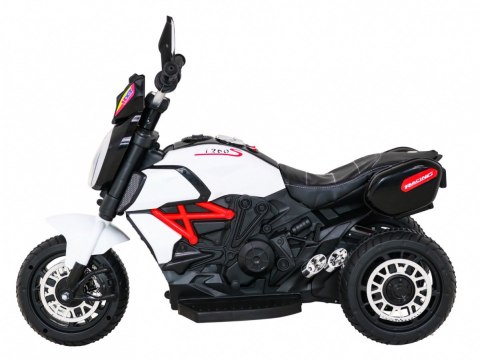 Motorek Fast Tourist na akumulator dla dzieci Biały + Audio + Światła + Ekoskóra
