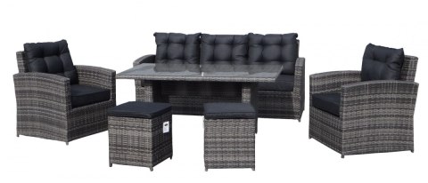 Zestaw Mebli ogrodowych 6w1 Techorattan Szary + Sofa + Wysoki stół + 2 Fotele + 2 Pufy + 12 Poduszek Zestaw Mebli ogrodowych 6w1 Techorattan Szary + Sofa + Wysoki stół + 2 Fotele + 2 Pufy + 12 Poduszek