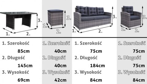 Zestaw Mebli ogrodowych 6w1 Techorattan Szary + Sofa + Wysoki stół + 2 Fotele + 2 Pufy + 12 Poduszek Zestaw Mebli ogrodowych 6w1 Techorattan Szary + Sofa + Wysoki stół + 2 Fotele + 2 Pufy + 12 Poduszek