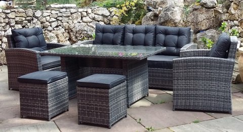 Zestaw Mebli ogrodowych 6w1 Techorattan Szary + Sofa + Wysoki stół + 2 Fotele + 2 Pufy + 12 Poduszek Zestaw Mebli ogrodowych 6w1 Techorattan Szary + Sofa + Wysoki stół + 2 Fotele + 2 Pufy + 12 Poduszek