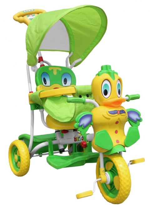 3-kołowy Rowerek dla dzieci Kaczka Zielony + Dźwięki + Daszek + Barierka + Podnóżek + Rączka + Płozy + Schowek