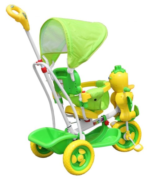 3-kołowy Rowerek dla dzieci Kaczka Zielony + Dźwięki + Daszek + Barierka + Podnóżek + Rączka + Płozy + Schowek