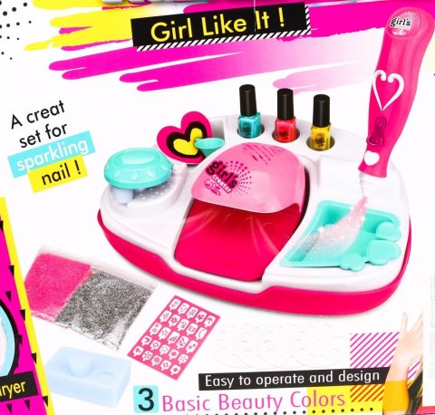 Zestaw do manicure dla dziewczynka 5+ Brokatowe paznokcie + Suszarka z akcesoriami Zestaw do manicure dla dziewczynka 5+ Brokatowe paznokcie + Suszarka z akcesoriami