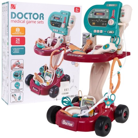 Zestaw lekarski dla dzieci 3+ Wózek + panel EKG 24 el. Kardiolog Dentysta Ortopeda Pielęgniarka Zestaw lekarski dla dzieci 3+ Wózek + panel EKG 24 el. Kardiolog Dentysta Ortopeda Pielęgniarka