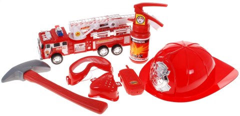 Zestaw Strażaka dla dzieci 3+ Komplet 7 el. + Wóz strażacki + Kask + Gaśnica + Maska