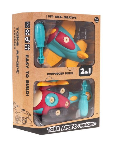 Zestaw 2w1 do Skręcania dla dzieci 3+ Samolot + Helikopter + 2 Śrubokręty + Ruchome elementy Zestaw 2w1 do Skręcania dla dzieci 3+ Samolot + Helikopter + 2 Śrubokręty + Ruchome elementy