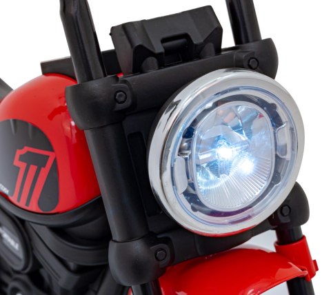 Motorek Chopper FASTER na akumulator dla dzieci Czerwony + Radio FM + Panel audio + LED