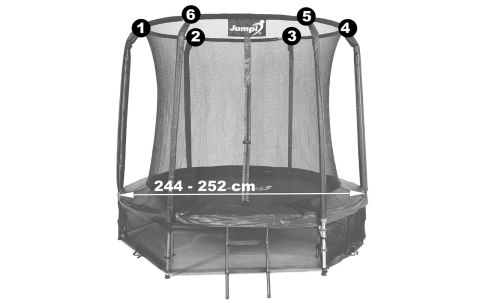 Siatka wewnętrzna do trampoliny z ringiem 8FT 244 cm na 6 słupków JUMPI