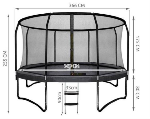 Trampolina Ogrodowa Model Exclusive 374cm/12FT Dla Dzieci Z Wzmacnianą Siatką