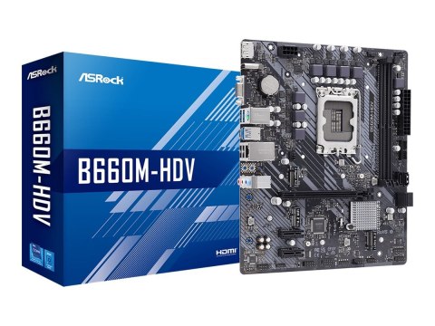 ASRock | B660M-HDV | Rodzina procesorów Intel | Gniazdo procesora LGA1700 | DDR4 | Obsługiwane interfejsy dysków twardych SATA,