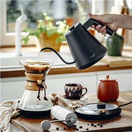 Czajnik Adler | AD 1349 | Elektryczny | 1100 W | 1 L | Stal nierdzewna | Podstawa obrotowa 360° | Czarny/złoty