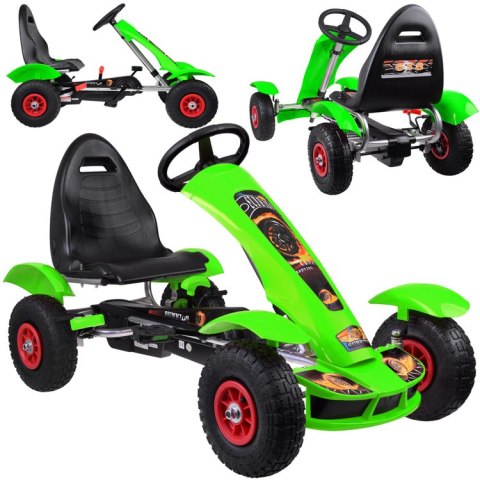 Zielony sportowy GOKART na pedały dla dzieci do 50kg Pompowane koła SP0209
