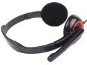Słuchawki stereo Gembird MHS-002 z wbudowanym mikrofonem, złączem 3,5 mm, kolor czarno-czerwony. Gwarancja 24 miesiące.