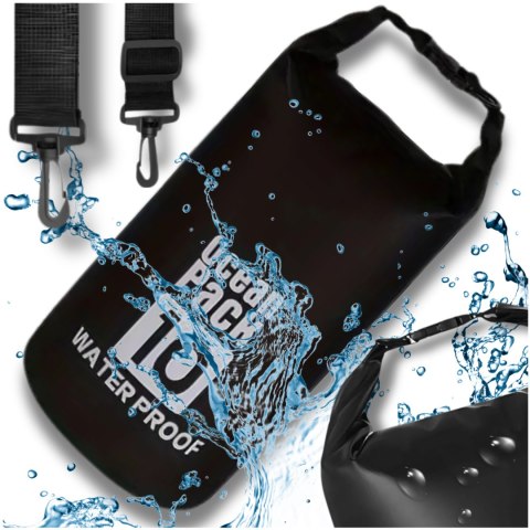 WOREK WODOODPORNY WODOSZCZELNY KAJAK TORBA PLECAK TURYSTYCZNY 10L CZARNY