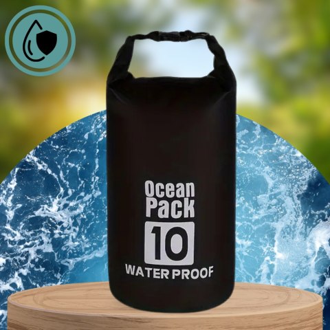 WOREK WODOODPORNY WODOSZCZELNY KAJAK TORBA PLECAK TURYSTYCZNY 10L CZARNY