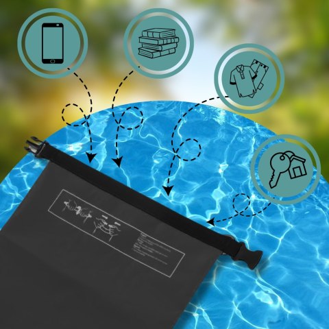 WOREK WODOODPORNY WODOSZCZELNY KAJAK TORBA PLECAK TURYSTYCZNY 15L CZARNY