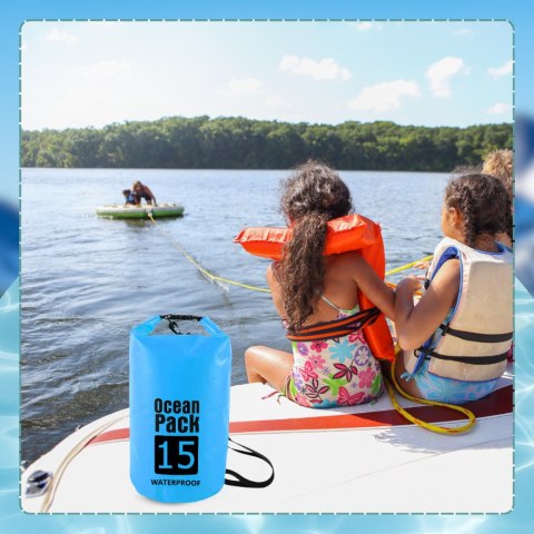 WOREK WODOODPORNY WODOSZCZELNY KAJAK TORBA PLECAK TURYSTYCZNY 15L NIEBIESKI