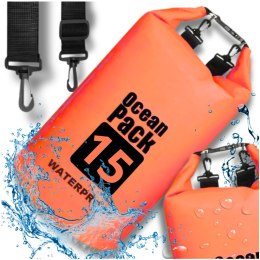 WOREK WODOODPORNY WODOSZCZELNY KAJAK TORBA PLECAK TURYSTYCZNY 15L POMARAŃCZOWY