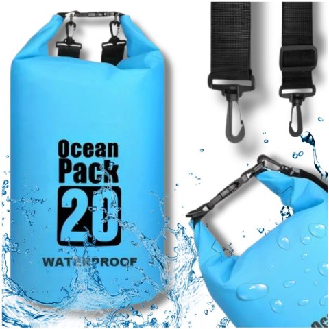 WOREK WODOODPORNY WODOSZCZELNY KAJAK TORBA PLECAK TURYSTYCZNY 20L NIEBIESKI