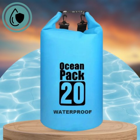 WOREK WODOODPORNY WODOSZCZELNY KAJAK TORBA PLECAK TURYSTYCZNY 20L NIEBIESKI