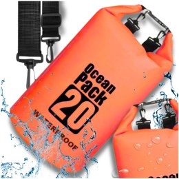 WOREK WODOODPORNY WODOSZCZELNY KAJAK TORBA PLECAK TURYSTYCZNY 20L POMARAŃCZOWY