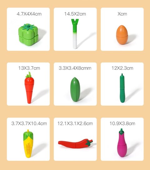 DREWNIANE WARZYWA DO KROJENIA CIĘCIA NA MAGNES W SKRZYNCE ZESTAW Z NOŻYKIEM