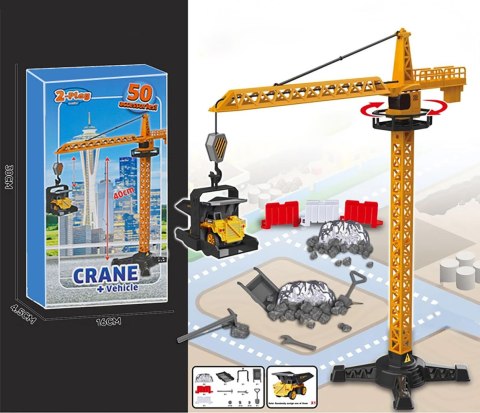 DŹWIG ŻURAW BUDOWLANY OBROTOWY RUCHOMY BUDOWA 50 ELEMENTÓW + POJAZD NIESPODZIANKA