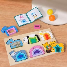 PUZZLE DREWNIANE KSZTAŁTY DOPASOWYWANIE EDUKACYJNE ZWIERZĘTA MONTESSORI