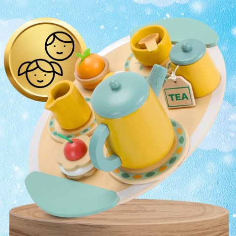 DUŻY ZESTAW DO HERBATY KAWY DLA DZIECI DREWNIANY SERWIS KAWOWY DO ZABAWY