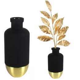 Wazon na kwiaty matowy gładki czarno złoty 25 cm szkło metal 8718317838576