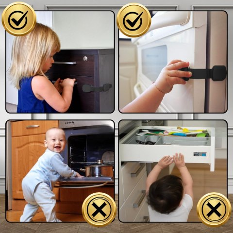 ZABEZPIECZENIA SZAFEK BLOKADA SZUFLAD MEBLI DRZWI PRZED DZIEĆMI MOCNA NICEKIDS CZARNE