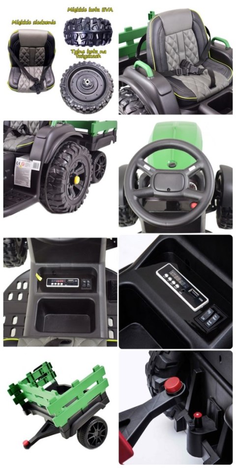 WIELKI TRAKTOR NA AKUMULATOR Z PRZYCZEPĄ, MIĘKKIE KOŁA, MIĘKKIE SIEDZENIE/BDM0925