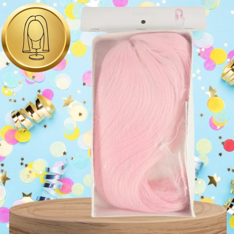 PERUKA WŁOSY DŁUGIE RÓŻOWA Z GRZYWKĄ KARNAWAŁ PARTY FOTOBUDKA PANIEŃSKI URODZINY