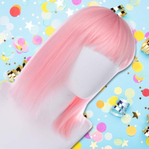 PERUKA WŁOSY DŁUGIE RÓŻOWA Z GRZYWKĄ KARNAWAŁ PARTY FOTOBUDKA PANIEŃSKI URODZINY