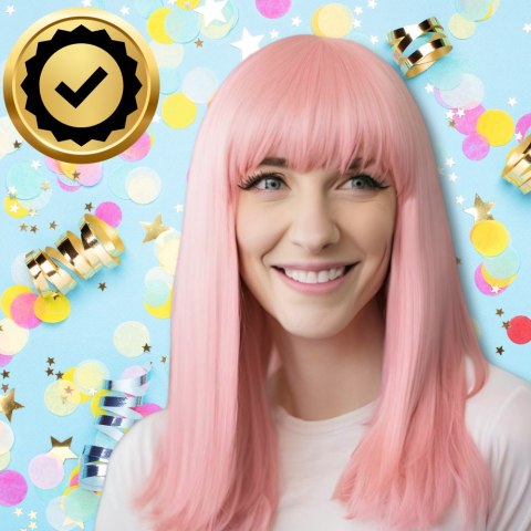 PERUKA WŁOSY DŁUGIE RÓŻOWA Z GRZYWKĄ KARNAWAŁ PARTY FOTOBUDKA PANIEŃSKI URODZINY