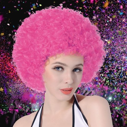 PERUKA WŁOSY RÓŻOWE AFRO KARNAWAŁ PARTY FOTOBUDKA PANIEŃSKI URODZINY