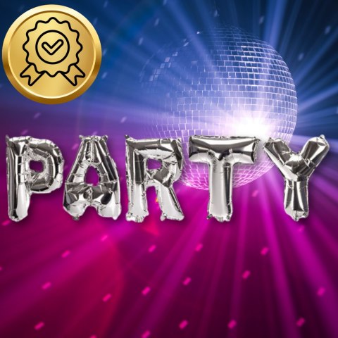 BALON FOLIOWY OGROMNY NAPIS PARTY SREBRNY URODZINY SYLWESTER WYSOKOŚĆ 40 CM