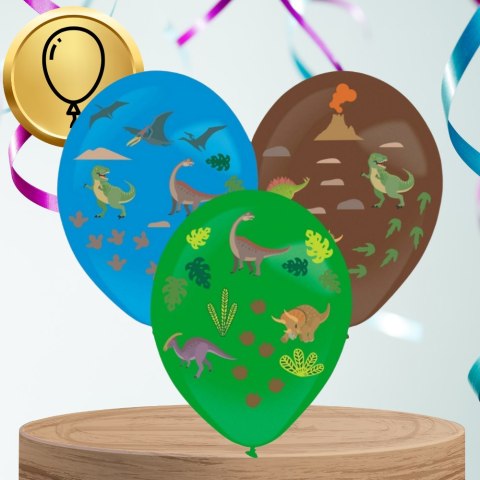 DUŻE BALONY KOLOROWE 3SZT + NAKLEJKI DINOZAURY 35 CM URODZINY