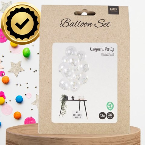 DUŻE BALONY TRANSPARENTNE BIAŁE 12 SZT ROCZEK ORIGAMI PIERWSZE URODZINY