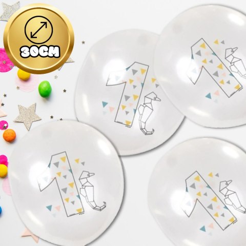 DUŻE BALONY TRANSPARENTNE BIAŁE 12 SZT ROCZEK ORIGAMI PIERWSZE URODZINY