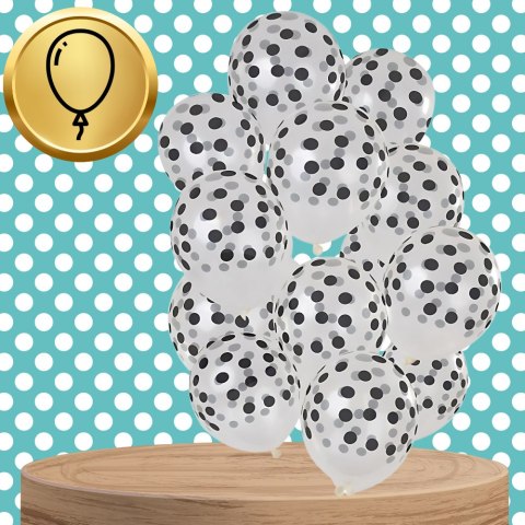 DUŻE BALONY TRANSPARENTNE PRZEŹROCZYSTE 15 SZT CZARNE KROPKI PARTY