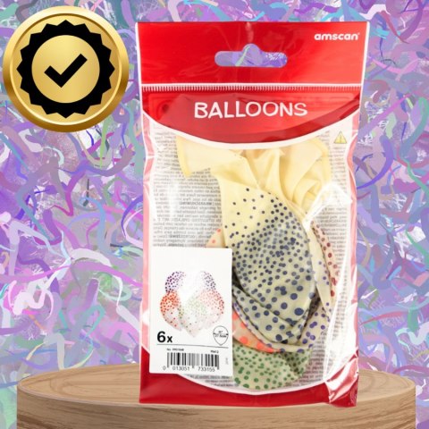 DUŻE BALONY TRANSPARENTNE PRZEŹROCZYSTE 6 SZT KROPKI KOLOROWE