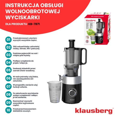 SOKOWIRÓWKA WYCISKARKA WOLNOOBROTOWA PIONOWA KLAUSBERG KB-7871