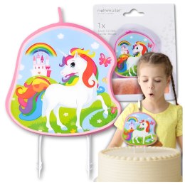 ŚWIECZKA URODZINOWA Z JEDNOROŻCEM KOLOROWA DEKORACJA TORTU DLA DZIECI