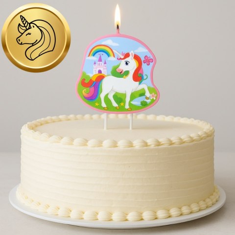 ŚWIECZKA URODZINOWA Z JEDNOROŻCEM KOLOROWA DEKORACJA TORTU DLA DZIECI