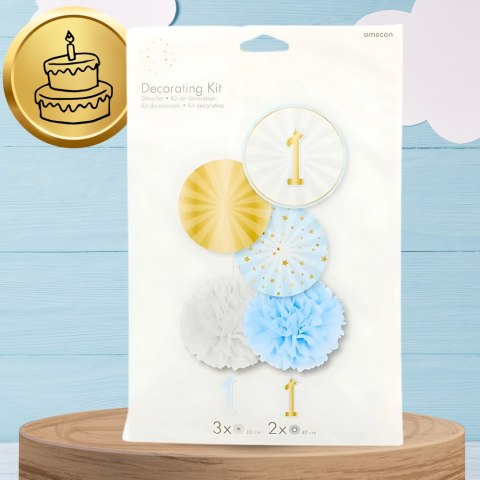 ZESTAW DEKORACJI NA ROCZEK 1 URODZINY DLA CHŁOPAC NIEBIESKI 5 SZT.