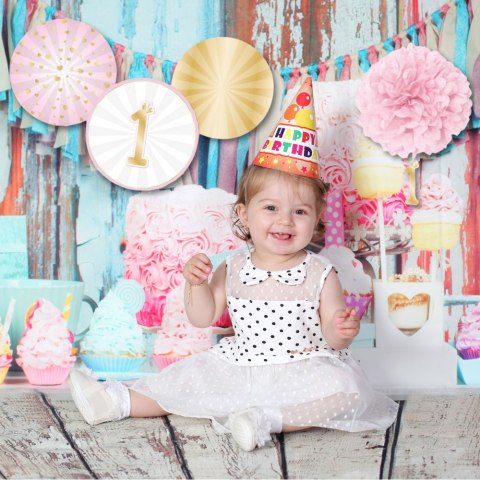 ZESTAW DEKORACJI NA ROCZEK 1 URODZINY DLA DZIEWCZYNKI RÓŻOWY 5 SZT.
