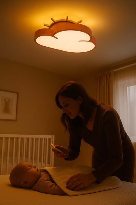 Lampa LED sufitowa plafon do pokoju dziecięcego ściemniana LUMELA + pilot chmurka różowa