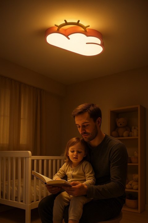 Lampa LED sufitowa plafon do pokoju dziecięcego ściemniana LUMELA + pilot chmurka różowa