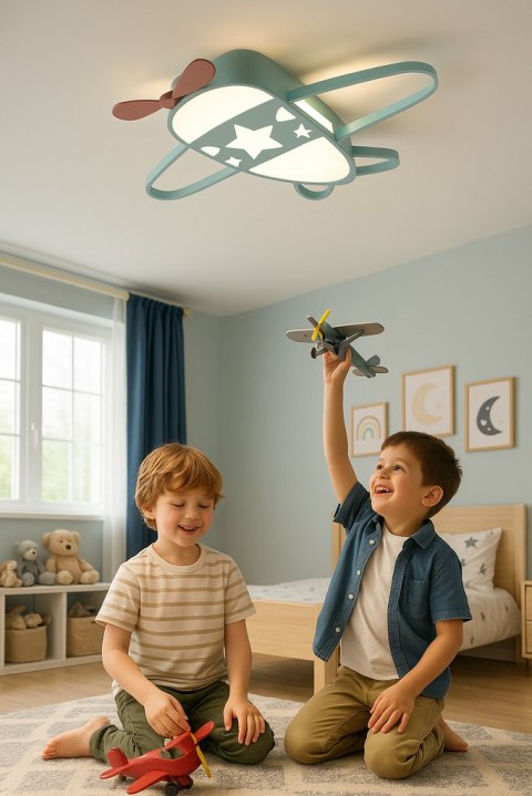 Lampa LED sufitowa plafon do pokoju dziecięcego ściemniana LUMELA + pilot samolot